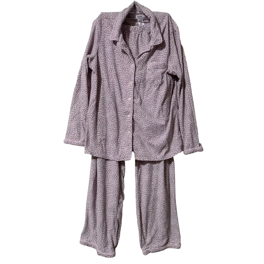 Liz & Co Pajama Set Medium Women Cozy Core Whimsical Lavender Sunburst Fleece PJ